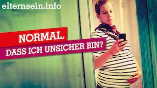 Banner elternsein.info: Schwangere Frau mit Handy