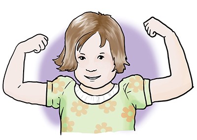 Ein Kind zeigt seine starken Arme 