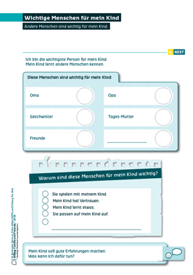Wichtige Menschen für mein Kind Arbeitsblatt Wichtige Menschen für mein Kind