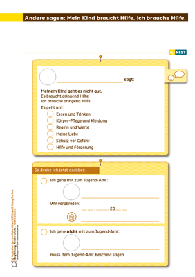 Arbeitsblatt "Andere sagen: Mein Kind braucht Hilfe. Ich brauche Hilfe."