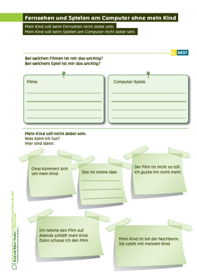 Fernsehen und Spielen am Computer ohne mein Kind Arbeitsblatt Fernsehen und Spielen am Computer ohne mein Kind