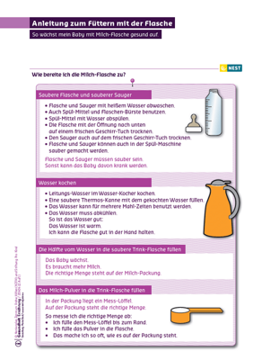 Arbeitsblatt Anleitung zum Füttern mit der Flasche