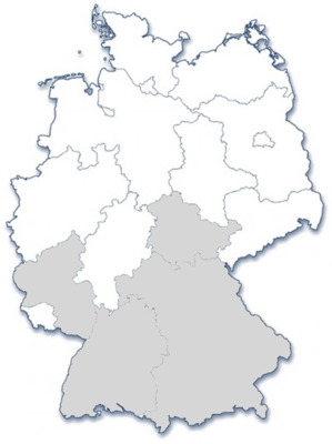 Abbildung zeigt Deutschlandkarte mit grau eingefärbten Bundesländern