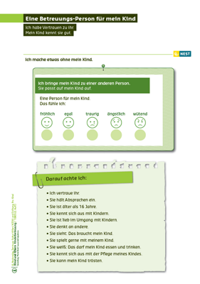 Eine Betreuungs-Person für mein Kind Arbeitsblatt Eine Betreuungs-Person für mein Kind