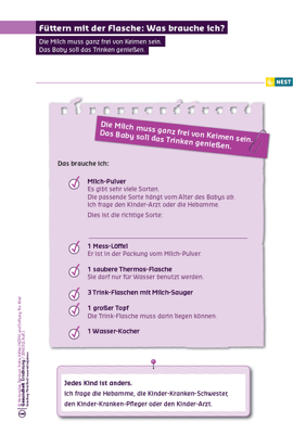 Arbeitsblatt Füttern mit der Flasche - was brauche ich?