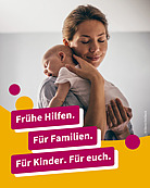 Mutter mit Baby auf der Schulter. Frühe Hilfen. Für Familien. Für Kinder. Für euch.
