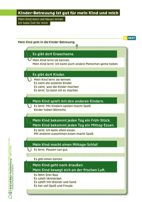 Kinder-Betreuung ist gut für mein Kind und mich Arbeitsblatt Kinder-Betreuung ist gut für mein Kind und mich