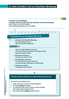 Arbeitsblatt Zu viele Schulden? Auf zur Schuldner-Beratung!