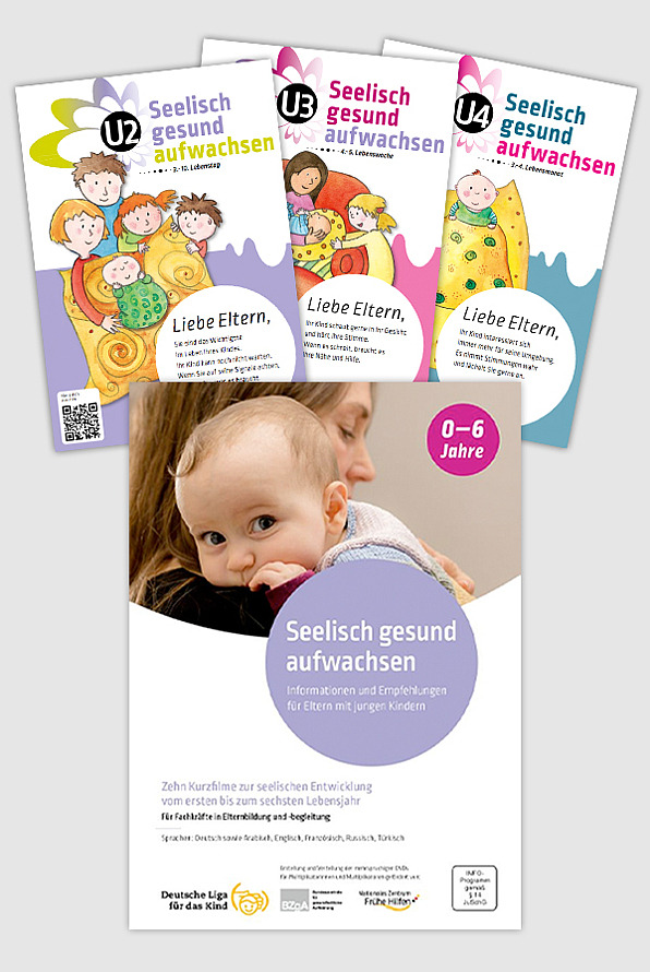 Titelbild der DVD "Seelisch gesund aufwachsen" und  Cover 3 Merkblätter