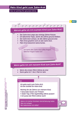 Arbeitsblatt Mein Kind geht zum Zahnarzt