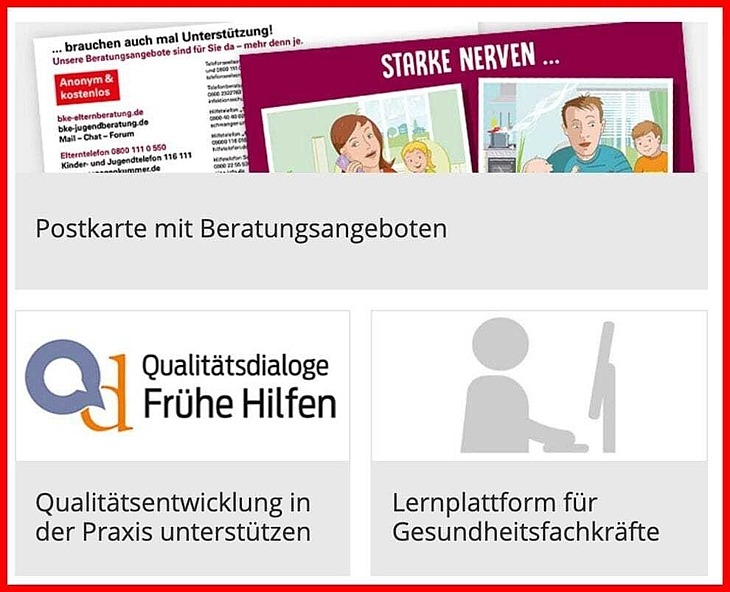 Drei Kacheln für drei Themen