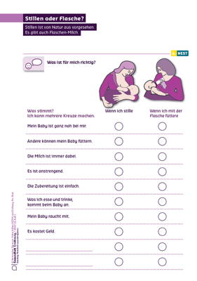 Arbeitsblatt Stillen oder Flasche