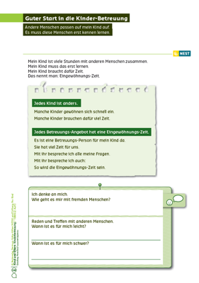 Arbeitsblatt Guter Start in die Kinder-Betreuung