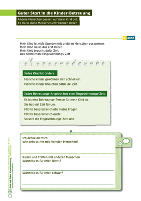 Guter Start in die Kinder-Betreuung Arbeitsblatt Guter Start in die Kinder-Betreuung