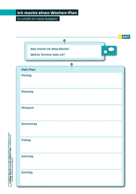 Ich mache einen Wochenplan Arbeitsblatt Ich mache einen Wochenplan
