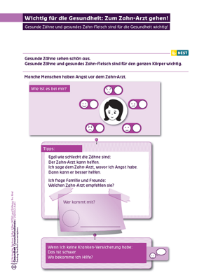 Arbeitsblatt Wichtig für die Gesundheit: zum Zahn-Arzt gehen