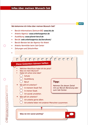 Arbeitsblatt Infos über Wunschjob