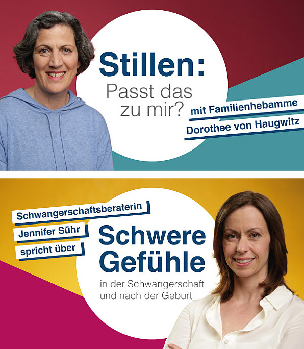 Filmvorschaubilder zu "Stillen" und "Schwere Gefühle in der Schwangerschaft und nach der  Geburt"