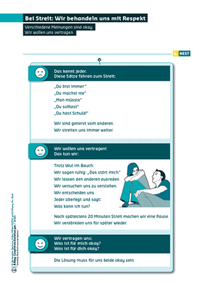 Arbeitsblatt Bei Streit: Wir behandeln uns mit Respekt