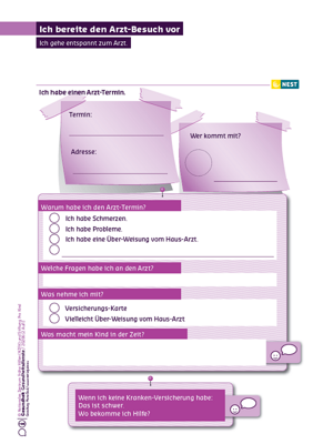 Ich bereite den Arzt-Besuch vor Arbeitsblatt Ich bereite den Arzt-Besuch vor