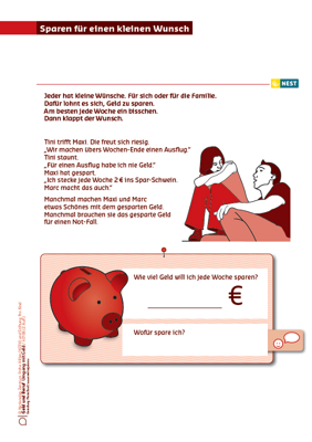Arbeitsblat Sparen für einen kleinen Wunsch