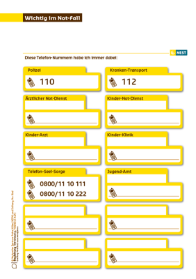 Arbeitsblatt Wichtig im Not-Fall