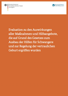 Titelbild - Evaluation zu den Auswirkungen aller Maßnahmen und Hilfsangebote, die auf Grund des Gesetzes zum Ausbau der Hilfen für Schwangere und zur Regelung der vertraulichen Geburt ergriffen wurden