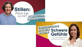 Vorschaubilder Filme "Stillen" und "Schwere Gefühle in der Schwangerschaft und nach der Geburt"