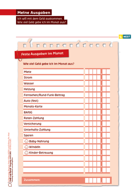 Meine Ausgaben Arbeitsblatt Meine Ausgaben