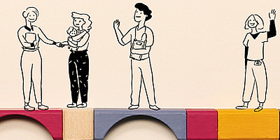 Ausschnitt zeigt Illustration von Akteuren Früher Hilfen auf Bauklötzen