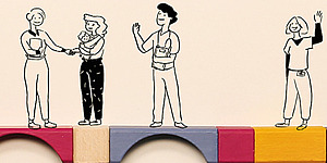 Illustration zeigt Figuren auf Bauklätzen