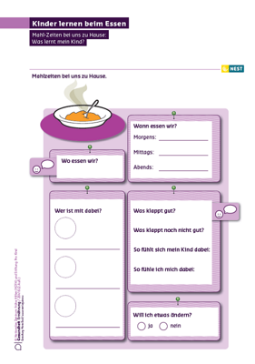 Arbeitsblatt Kinder lernen beim Essen