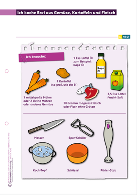 Ich koche Brei aus Gemüse, Kartoffeln und Fleisch Arbeitsblatt Ich koche Brei aus Gemüse, Kartoffeln und Fleisch