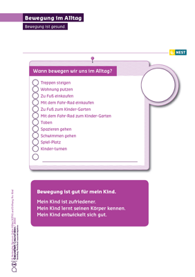Bewegung im Alltag Arbeitsblatt Bewegung im Alltag