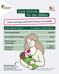 Grafik Gute Gründe fürs Stillen (Kind) zeigt stillende Mutter als Illustration