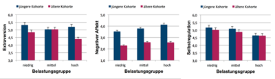 Abb. 2: Temperamentsdimensionen in den Belastungsgruppen (Mittelwerte)