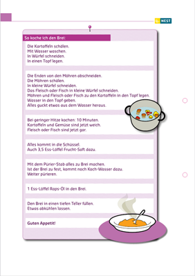 Ich koche Brei aus Gemüse, Kartoffeln und Fleisch – Folgeseite Arbeitsblatt Ich koche Brei aus Gemüse, Kartoffeln und Fleisch Folgeseite
