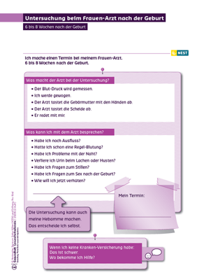Arbeitsblatt Untersuchung beim Frauenarzt nach der Geburt