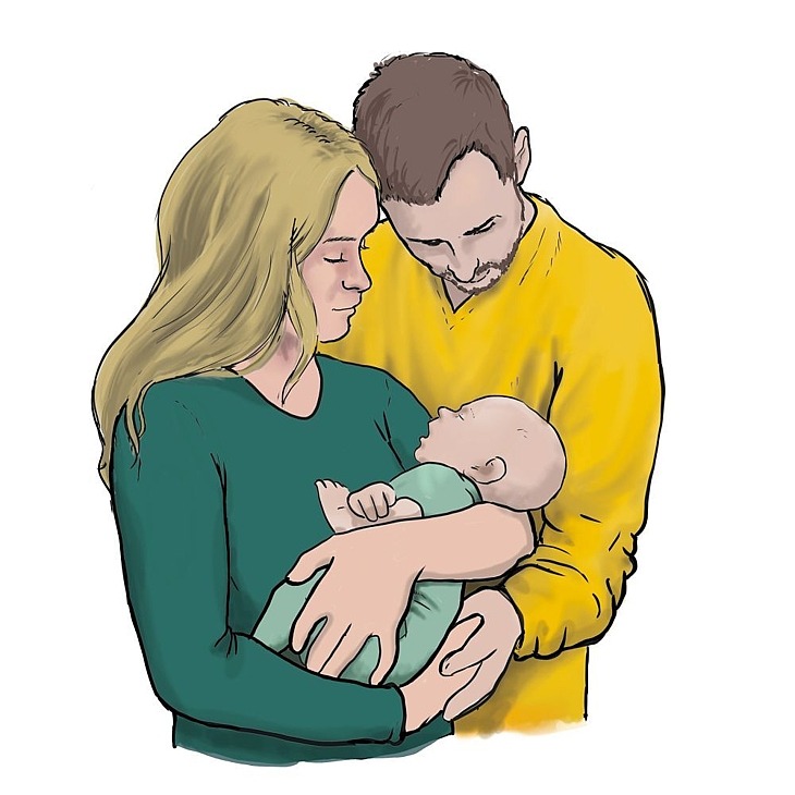 Junge Eltern mit einem Baby auf dem Arm Junge Eltern mit einem Baby auf dem Arm