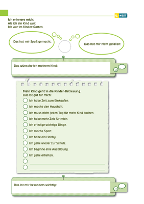 Kinder-Betreuung ist gut für mein Kind und mich - Folgeseite Arbeitsblatt Kinder-Betreuung ist gut für mein Kind und mich - Folgeseite