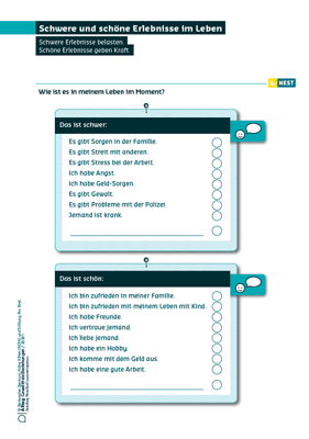 Arbeitsblatt Schwere und schöne Erlebnisse im Leben