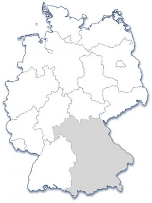 Deutschlandkarte mit grau eingefärbtem Bundesland Bayern