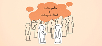 Illustration verschiedener Figuren, die sich unterhalten