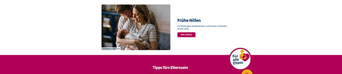 Ausschnitt der Startseite elternsein.info