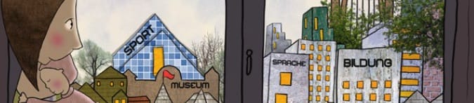 Illustration Mutter mit Baby im Arm am Fenster sitzend