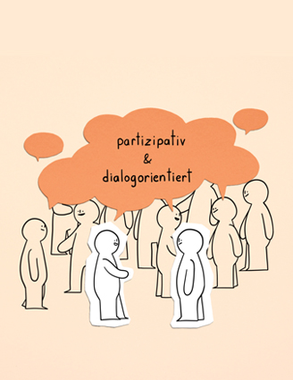 Illustration verschiedener Figuren, die sich unterhalten