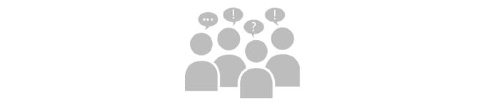 Icon Partizipation mit 4 Personen mit Gedankenblasen (Fragezeichen, Ausrufezeichen, ...)
