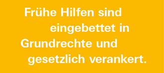 Leitsatz auf gelbem Hintergrund:  "Frühe Hilfen sind eingebettet in Grundrechte und gesetzlich verankert"