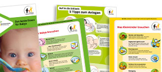 Cover verschiedener Materialien des Netzwerks gesund ins Leben