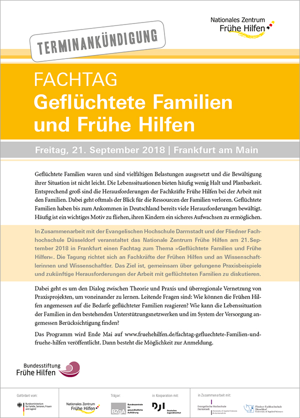 Terminankündigung Fachtag Geflüchtete Familien und Frühe Hilfen